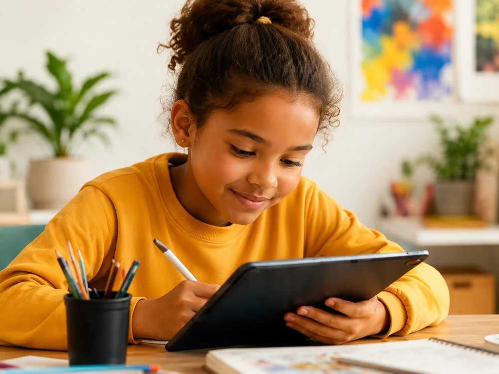 Student drawing on an iPad